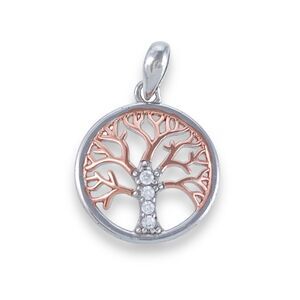 Giani Bernini Sterling Silver Rose Gold Plate Cubic Zirconia Family Tree Pendant
